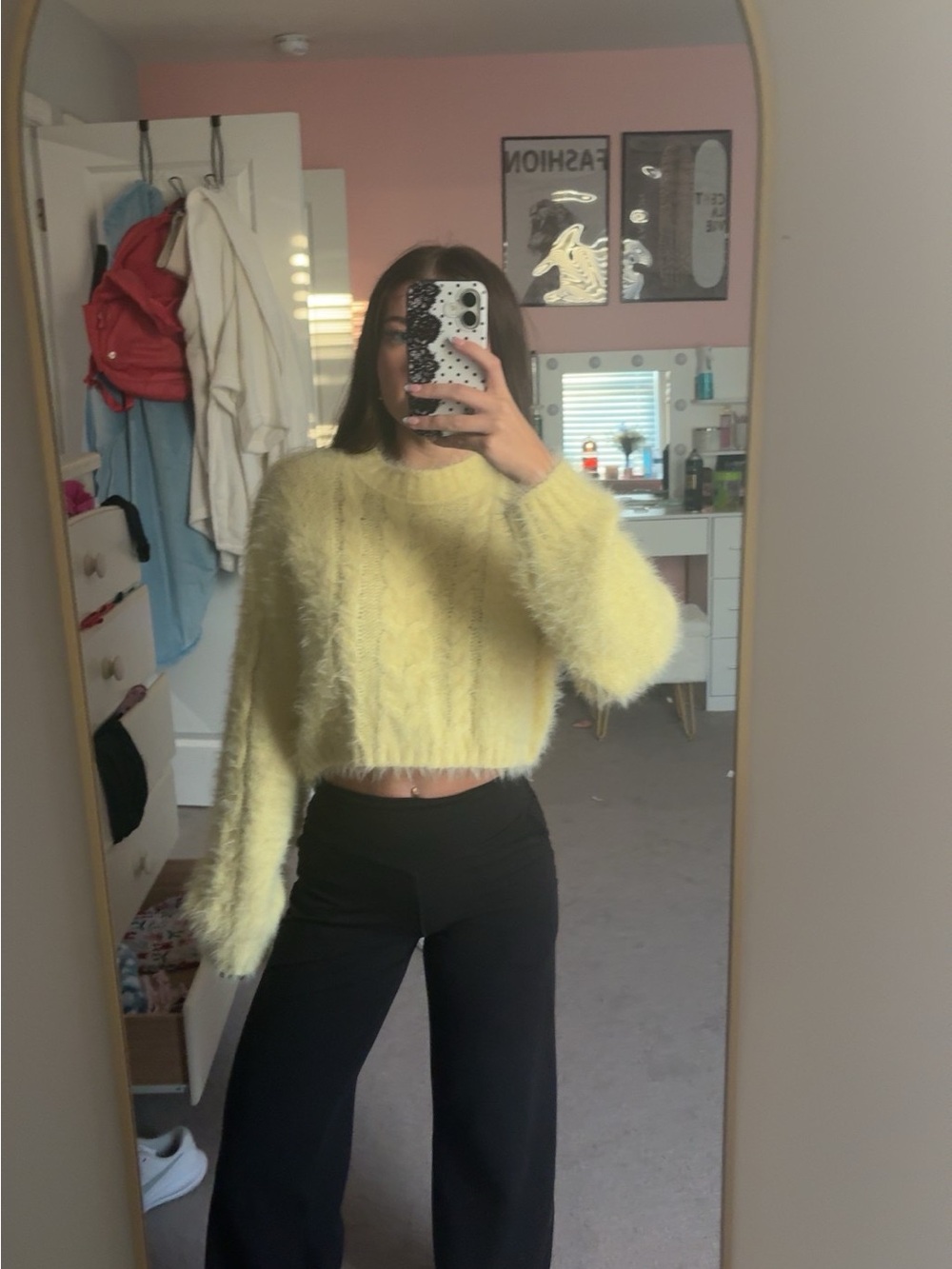 Altar'd State Pale Yellow Fuzzy Cropped Sweater